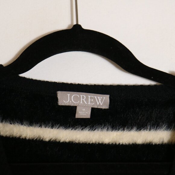 J Crew Lady Sweater Jacket Striped Brushed Yarn Womens Medium Black Fuzzy Button - Picture 5 of 8